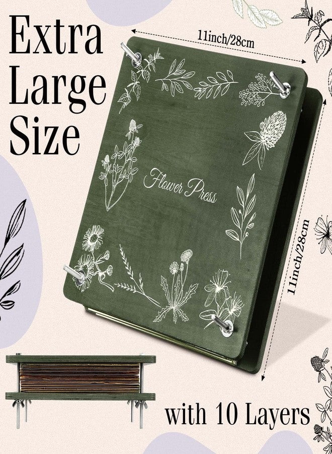 Hoolerry Extra Large Flower Press Kit 11" x 11" Wooden Floral Presser 10 Layers Wedding Bouquet Preservation Kit Dried Flower Art for Bookmark Floral Drying Gift(Olive) - Image 2